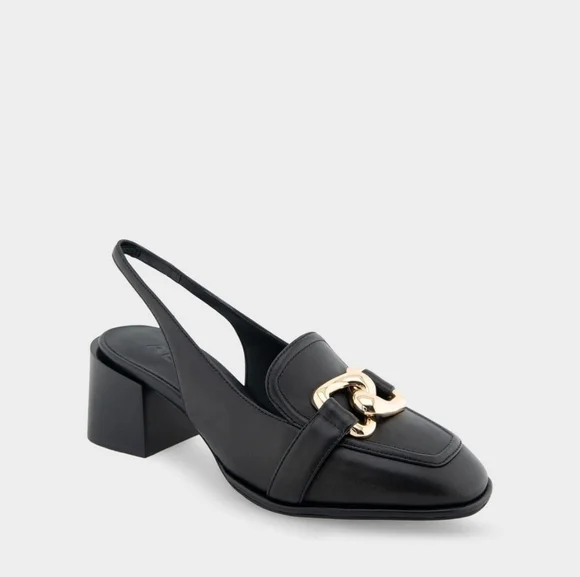 Aerosoles Allure Ornamented Block Heel Slingback in Black Leather sz 10 new